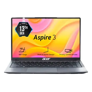 Acer, Aspire 3, Intel Core i3-1305U processor, Windows 11 Home + MS Office Home & Student, 14 inches ( 35.56 cm) display, 8 GB RAM, 256 GB SSD, Steel gray, A324-53, 1.45 Kgs, Thin and Light Laptop